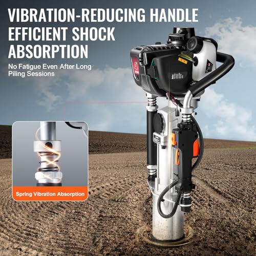 VEVOR 37 77cc Gas Powered T Post Driver  4 Stroke Engine Gasoline Fence Piling Pounder  with 3 Post Driving Head 45/55/88 mm   1000W Portable Piledriver For Farm  Ranch Fencing  Road Improvements