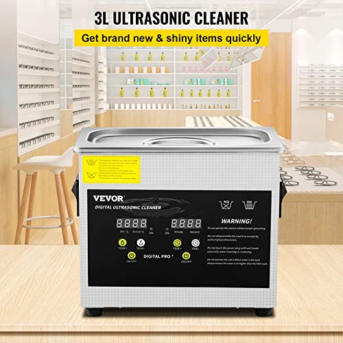 VEVOR 3L Upgraded Ultrasonic Cleaner  200W Heater 120W Ultrasonic  Professional Digital Lab Ultrasonic Parts Cleaner with Heater Timer for Jewelry Glasses Parts Cleaning