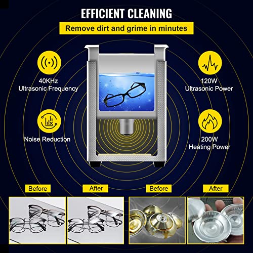 VEVOR 3L Upgraded Ultrasonic Cleaner  200W Heater 120W Ultrasonic  Professional Digital Lab Ultrasonic Parts Cleaner with Heater Timer for Jewelry Glasses Parts Cleaning