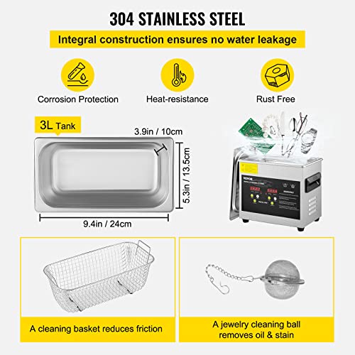 VEVOR 3L Upgraded Ultrasonic Cleaner  200W Heater 120W Ultrasonic  Professional Digital Lab Ultrasonic Parts Cleaner with Heater Timer for Jewelry Glasses Parts Cleaning