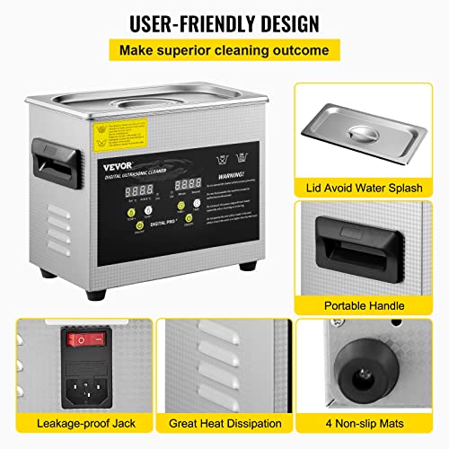 VEVOR 3L Upgraded Ultrasonic Cleaner  200W Heater 120W Ultrasonic  Professional Digital Lab Ultrasonic Parts Cleaner with Heater Timer for Jewelry Glasses Parts Cleaning