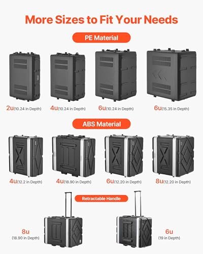 VEVOR 4U Rack Case  14 in Depth  Server Rack Cabinet Shallow with ABS Construction  Recessed Twist Latches  Detachable Front & Back Cover  Easy Installation  for Amplifier  11 4 in Internal Depth