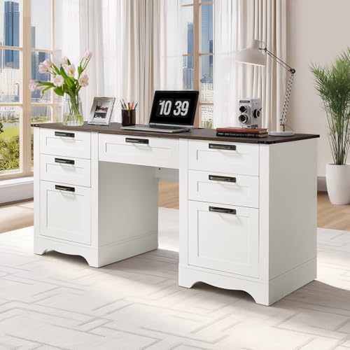 VEVOR 63 in Executive Desk  Large Modern Rectangle Office Table  Heavy Duty Wooden Executive Table with Cable Connection Hole  250 LBS Load Capacity  Easy Assembly  for Work Study Writing  Walnut