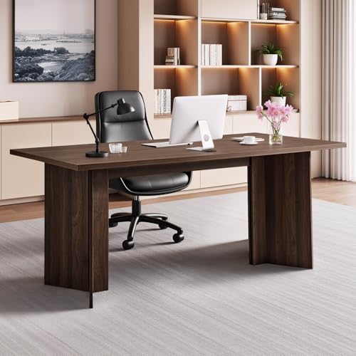 VEVOR 63 in Executive Desk  Large Modern Rectangle Office Table  Heavy Duty Wooden Executive Table with Cable Connection Hole  250 LBS Load Capacity  Easy Assembly  for Work Study Writing  Walnut