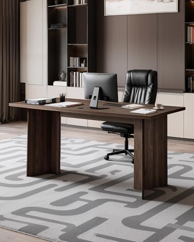 VEVOR 63 in Executive Desk  Large Modern Rectangle Office Table  Heavy Duty Wooden Executive Table with Cable Connection Hole  250 LBS Load Capacity  Easy Assembly  for Work Study Writing  Walnut