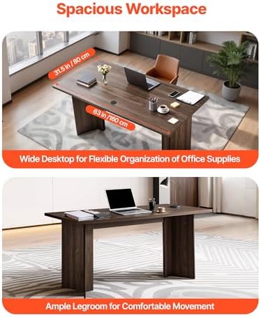 VEVOR 63 in Executive Desk  Large Modern Rectangle Office Table  Heavy Duty Wooden Executive Table with Cable Connection Hole  250 LBS Load Capacity  Easy Assembly  for Work Study Writing  Walnut