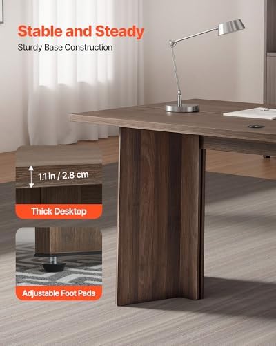 VEVOR 63 in Executive Desk  Large Modern Rectangle Office Table  Heavy Duty Wooden Executive Table with Cable Connection Hole  250 LBS Load Capacity  Easy Assembly  for Work Study Writing  Walnut