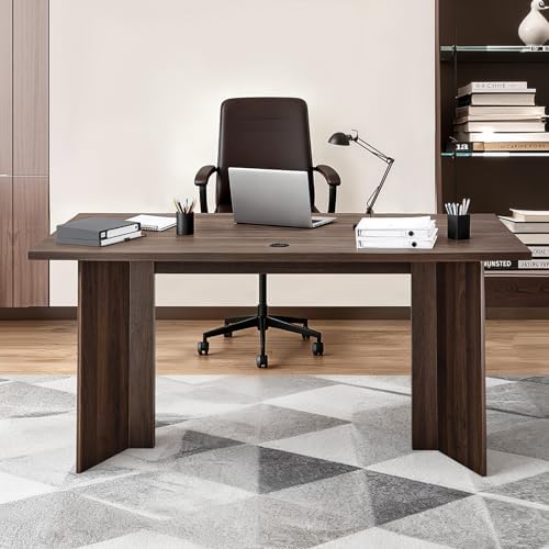VEVOR 63 in Executive Desk  Large Modern Rectangle Office Table  Heavy Duty Wooden Executive Table with Cable Connection Hole  250 LBS Load Capacity  Easy Assembly  for Work Study Writing  Walnut