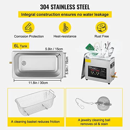 VEVOR 6L Upgraded Ultrasonic Cleaner  400W Heater 180W Ultrasonic  Professional Digital Lab Ultrasonic Parts Cleaner with Heater Timer for Jewelry Glasses Instruments Cleaning