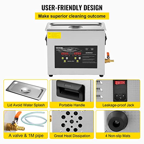 VEVOR 6L Upgraded Ultrasonic Cleaner  400W Heater 180W Ultrasonic  Professional Digital Lab Ultrasonic Parts Cleaner with Heater Timer for Jewelry Glasses Instruments Cleaning