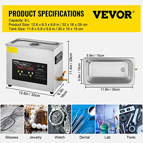 VEVOR 6L Upgraded Ultrasonic Cleaner  400W Heater 180W Ultrasonic  Professional Digital Lab Ultrasonic Parts Cleaner with Heater Timer for Jewelry Glasses Instruments Cleaning
