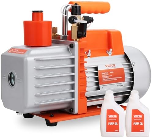 VEVOR 7 CFM Dual Stage HVAC Vacuum Pump  1/2 HP Rotary Vane Vacuum Pump with Oil Bottle  for HVAC Repair  Refrigeration Maintenance  Resin Degassing  Compatible with R12  R22  R134a  R410a Refrigerant