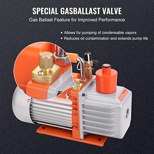 VEVOR 7 CFM Dual Stage HVAC Vacuum Pump  1/2 HP Rotary Vane Vacuum Pump with Oil Bottle  for HVAC Repair  Refrigeration Maintenance  Resin Degassing  Compatible with R12  R22  R134a  R410a Refrigerant