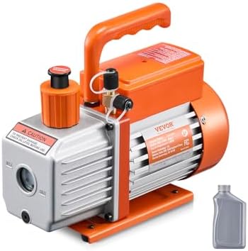 VEVOR 7 CFM Dual Stage HVAC Vacuum Pump  1/2 HP Rotary Vane Vacuum Pump with Oil Bottle  for HVAC Repair  Refrigeration Maintenance  Resin Degassing  Compatible with R12  R22  R134a  R410a Refrigerant