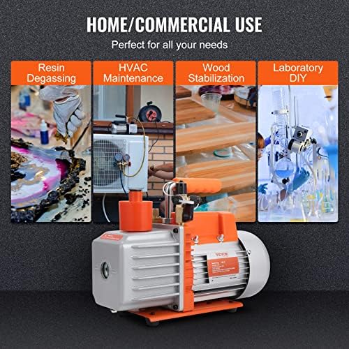 VEVOR 7 CFM Dual Stage HVAC Vacuum Pump  1/2 HP Rotary Vane Vacuum Pump with Oil Bottle  for HVAC Repair  Refrigeration Maintenance  Resin Degassing  Compatible with R12  R22  R134a  R410a Refrigerant
