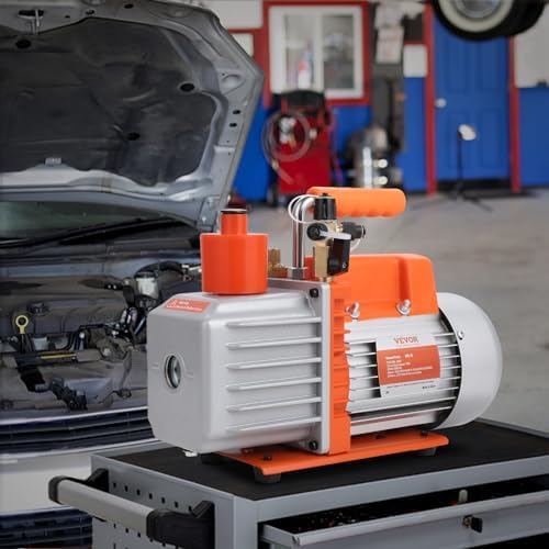 VEVOR 7 CFM Dual Stage HVAC Vacuum Pump  1/2 HP Rotary Vane Vacuum Pump with Oil Bottle  for HVAC Repair  Refrigeration Maintenance  Resin Degassing  Compatible with R12  R22  R134a  R410a Refrigerant