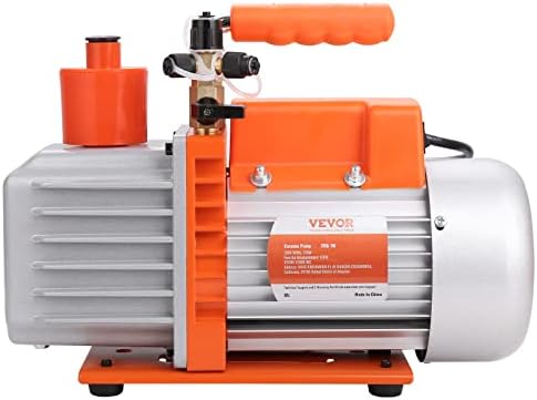 VEVOR 7 CFM Dual Stage HVAC Vacuum Pump  1/2 HP Rotary Vane Vacuum Pump with Oil Bottle  for HVAC Repair  Refrigeration Maintenance  Resin Degassing  Compatible with R12  R22  R134a  R410a Refrigerant