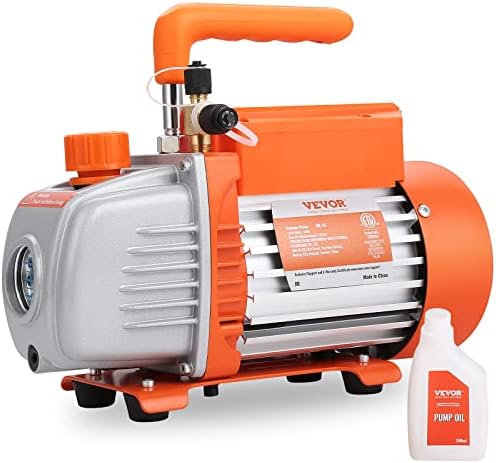 VEVOR 7 CFM Dual Stage HVAC Vacuum Pump  1/2 HP Rotary Vane Vacuum Pump with Oil Bottle  for HVAC Repair  Refrigeration Maintenance  Resin Degassing  Compatible with R12  R22  R134a  R410a Refrigerant