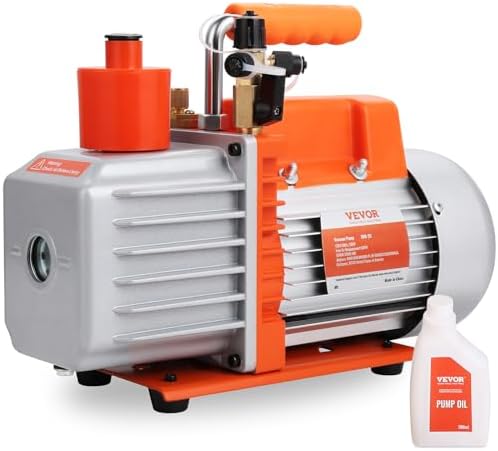 VEVOR 7 CFM Dual Stage HVAC Vacuum Pump  1/2 HP Rotary Vane Vacuum Pump with Oil Bottle  for HVAC Repair  Refrigeration Maintenance  Resin Degassing  Compatible with R12  R22  R134a  R410a Refrigerant