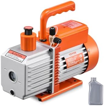 VEVOR 7 CFM Dual Stage HVAC Vacuum Pump  1/2 HP Rotary Vane Vacuum Pump with Oil Bottle  for HVAC Repair  Refrigeration Maintenance  Resin Degassing  Compatible with R12  R22  R134a  R410a Refrigerant