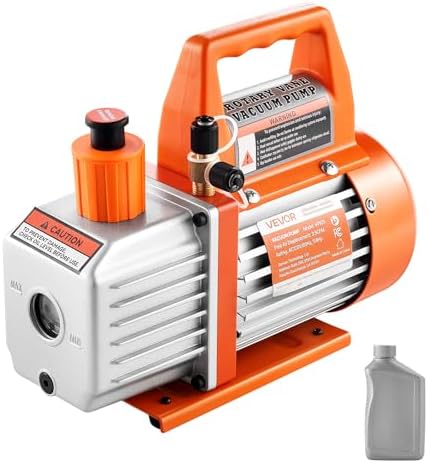 VEVOR 7 CFM Dual Stage HVAC Vacuum Pump  1/2 HP Rotary Vane Vacuum Pump with Oil Bottle  for HVAC Repair  Refrigeration Maintenance  Resin Degassing  Compatible with R12  R22  R134a  R410a Refrigerant
