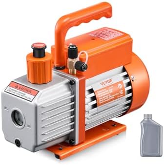 VEVOR 7 CFM Dual Stage HVAC Vacuum Pump  1/2 HP Rotary Vane Vacuum Pump with Oil Bottle  for HVAC Repair  Refrigeration Maintenance  Resin Degassing  Compatible with R12  R22  R134a  R410a Refrigerant