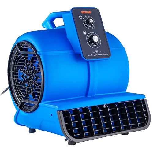 VEVOR Air Mover, 1/2 HP 2600 CFM secadora de alfombras para refrigeración y ventilación, ventilador de piso portátil con 4 ángulos de soplado y función de tiempo, para limpieza, hogar, uso comercial