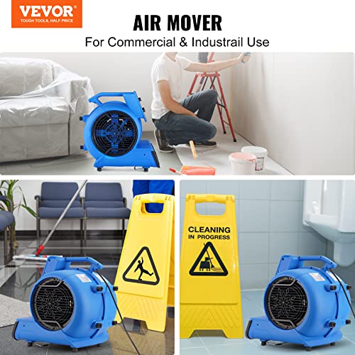VEVOR Air Mover, 1/2 HP 2600 CFM secadora de alfombras para refrigeración y ventilación, ventilador de piso portátil con 4 ángulos de soplado y función de tiempo, para limpieza, hogar, uso comercial