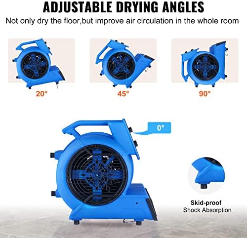 VEVOR Air Mover  1/2 HP 2600 CFM Carpet Dryer for Cooling and Ventilating  Portable Floor Blower Fan with 4 Blowing Angles and Time Function  for Janitorial  Home  Commercial Use