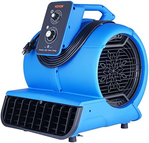 VEVOR Air Mover  1/2 HP 2600 CFM Carpet Dryer for Cooling and Ventilating  Portable Floor Blower Fan with 4 Blowing Angles and Time Function  for Janitorial  Home  Commercial Use