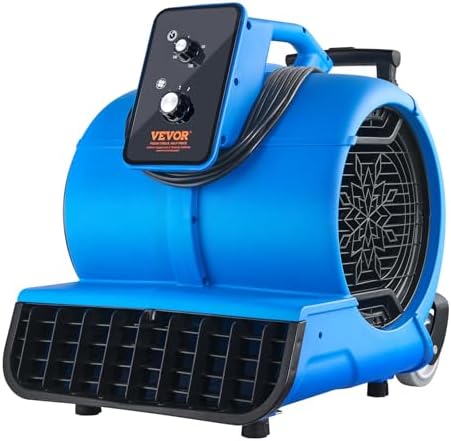 VEVOR Air Mover  1/2 HP 2600 CFM Carpet Dryer for Cooling and Ventilating  Portable Floor Blower Fan with 4 Blowing Angles and Time Function  for Janitorial  Home  Commercial Use