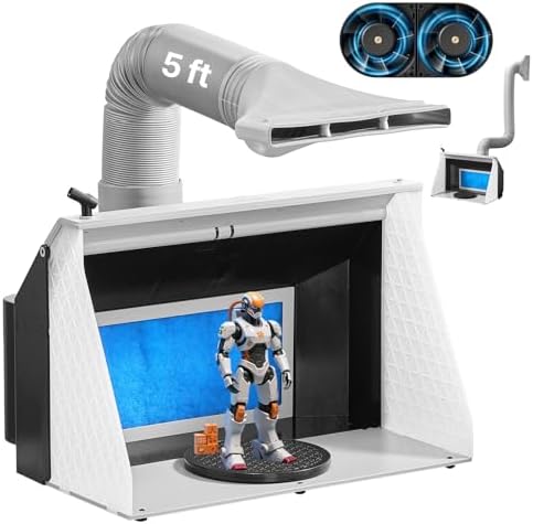 VEVOR Airbrush Spray Booth  Dual Fans  21 5 x 18 7 x 14 6 in  Portable Hobby Airbrush Paint Spray Booth Kit with 3 LED Lights and Exhaust Extension Hose  for Painting Models  Arts  Crafts  Cakes
