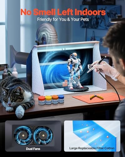 VEVOR Airbrush Spray Booth  Dual Fans  21 5 x 18 7 x 14 6 in  Portable Hobby Airbrush Paint Spray Booth Kit with 3 LED Lights and Exhaust Extension Hose  for Painting Models  Arts  Crafts  Cakes