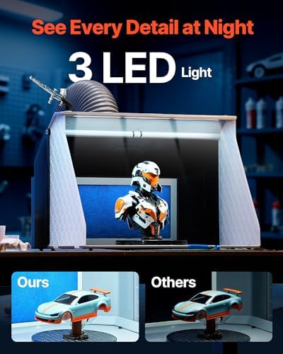 VEVOR Airbrush Spray Booth  Dual Fans  21 5 x 18 7 x 14 6 in  Portable Hobby Airbrush Paint Spray Booth Kit with 3 LED Lights and Exhaust Extension Hose  for Painting Models  Arts  Crafts  Cakes