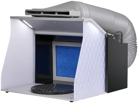 VEVOR Airbrush Spray Booth  Dual Fans  21 5 x 18 7 x 14 6 in  Portable Hobby Airbrush Paint Spray Booth Kit with 3 LED Lights and Exhaust Extension Hose  for Painting Models  Arts  Crafts  Cakes