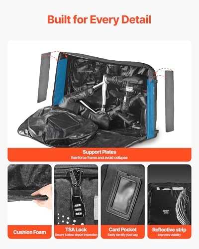 VEVOR Bike Travel Bag  Transport Universal Bicycle Storage Case Bag with TSA Lock  Support Plates  Protection and Fork Mount Stabilisation  Bicycle Case Max  Wheelbase 51 in for Airplane  Outdoor Use