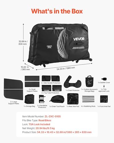 VEVOR Bike Travel Bag  Transport Universal Bicycle Storage Case Bag with TSA Lock  Support Plates  Protection and Fork Mount Stabilisation  Bicycle Case Max  Wheelbase 51 in for Airplane  Outdoor Use