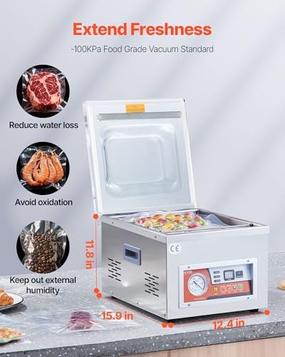 VEVOR Chamber Vacuum Sealer  260W Sealing Power  Vacuum Packing Machine for Wet Foods  Meats  Marinades and More  Compact Size with 10 2 in Sealing Length  Applied in Home Kitchen and Commercial Use