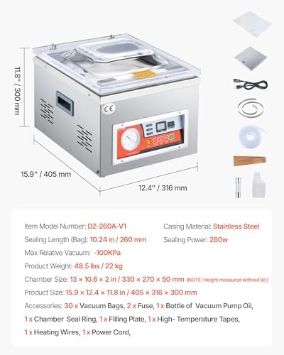 VEVOR Chamber Vacuum Sealer  260W Sealing Power  Vacuum Packing Machine for Wet Foods  Meats  Marinades and More  Compact Size with 10 2 in Sealing Length  Applied in Home Kitchen and Commercial Use