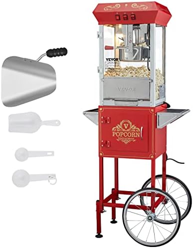 VEVOR Commercial Popcorn Machine  8 Oz Kettle  850 W Countertop Popcorn Maker for 48 Cups per Batch  Theater Style Popper with 3 Switch Control Steel Frame Tempered Glass Doors 2 Scoops 2 Spoons  Red