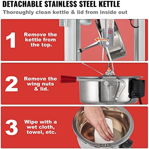 VEVOR Commercial Popcorn Machine  8 Oz Kettle  850 W Countertop Popcorn Maker for 48 Cups per Batch  Theater Style Popper with 3 Switch Control Steel Frame Tempered Glass Doors 2 Scoops 2 Spoons  Red