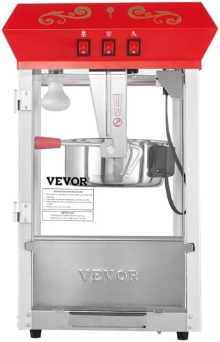 VEVOR Commercial Popcorn Machine  8 Oz Kettle  850 W Countertop Popcorn Maker for 48 Cups per Batch  Theater Style Popper with 3 Switch Control Steel Frame Tempered Glass Doors 2 Scoops 2 Spoons  Red