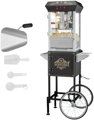 VEVOR Commercial Popcorn Machine  8 Oz Kettle  850 W Countertop Popcorn Maker for 48 Cups per Batch  Theater Style Popper with 3 Switch Control Steel Frame Tempered Glass Doors 2 Scoops 2 Spoons  Red