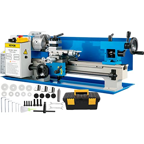 VEVOR Torno de metal compacto de 7 x 14 pulgadas, velocidad ajustable 0-2500 RPM, equipado con portabrocas de 3 mordazas de 4 pulgadas, ideal para metalurgia, diseño de mesa para proyectos de torneado