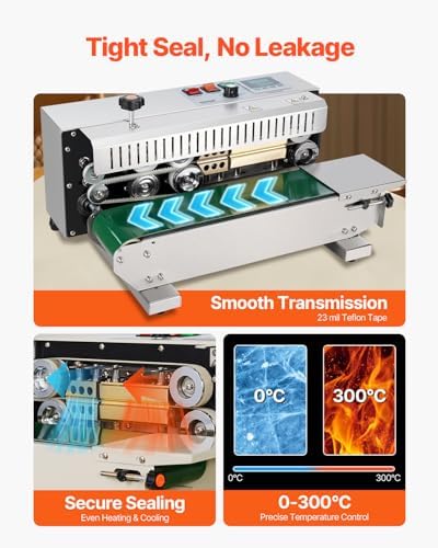 VEVOR Continuous Bag Band Sealing Machine  0 24 0 47 in/6 12 mm Seal Width  Horizontal Band Sealer Machine with Digital Temperature Control Stainless Steel Bag Sealer for 0 02 0 8 mm Plastic Bag Film