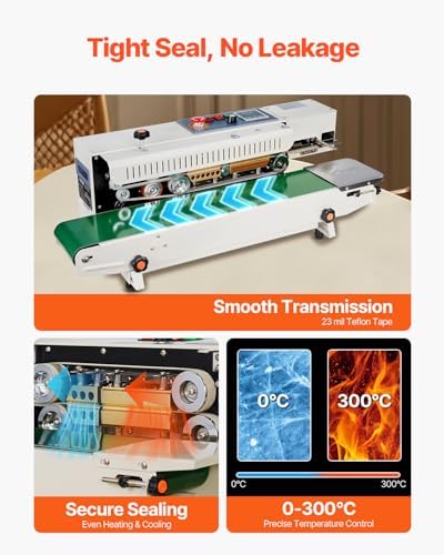 VEVOR Continuous Bag Band Sealing Machine  0 24 0 47 in/6 12 mm Seal Width  Horizontal Band Sealer Machine with Digital Temperature Control Stainless Steel Bag Sealer for 0 02 0 8 mm Plastic Bag Film