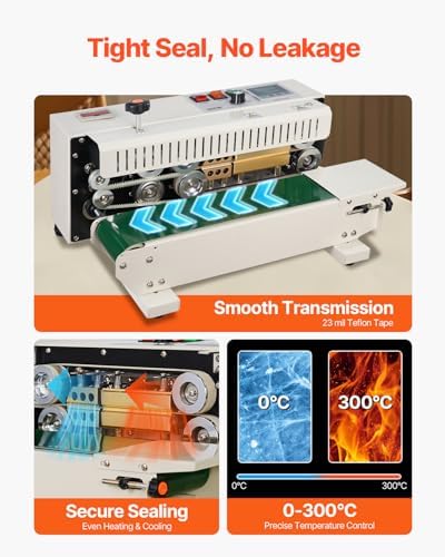 VEVOR Continuous Bag Band Sealing Machine  0 24 0 47 in/6 12 mm Seal Width  Horizontal Band Sealer Machine with Digital Temperature Control Stainless Steel Bag Sealer for 0 02 0 8 mm Plastic Bag Film