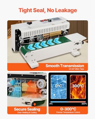 VEVOR Continuous Bag Band Sealing Machine  0 24 0 47 in/6 12 mm Seal Width  Horizontal Band Sealer Machine with Digital Temperature Control Stainless Steel Bag Sealer for 0 02 0 8 mm Plastic Bag Film