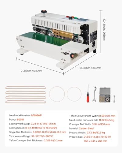 VEVOR Continuous Bag Band Sealing Machine  0 24 0 47 in/6 12 mm Seal Width  Horizontal Band Sealer Machine with Digital Temperature Control Stainless Steel Bag Sealer for 0 02 0 8 mm Plastic Bag Film