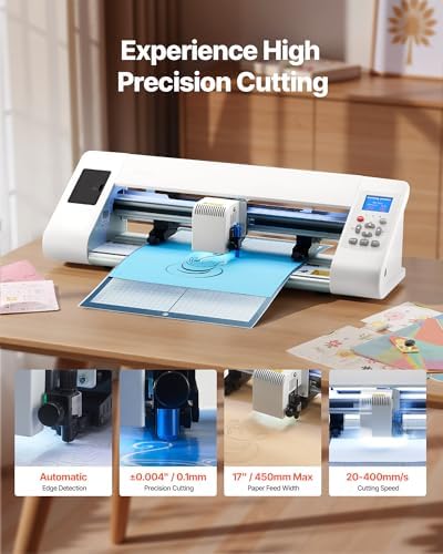 VEVOR Cutting Machine  Automatic Edge Detection Vinyl Cutter Machine with Design Software and Materials  Compatible with Multiple File Formats  for Creating Customized DIY Crafts  Cards  Stickers